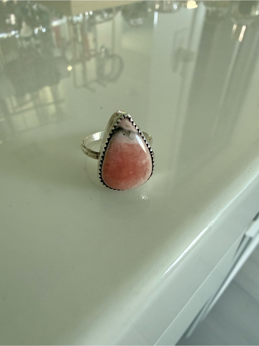 Nikdreamer - Sterling Silver Teardrop Pink Rhodochrosite Ring, size 7